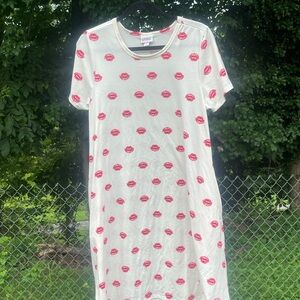 White Dress with Red Lip Print